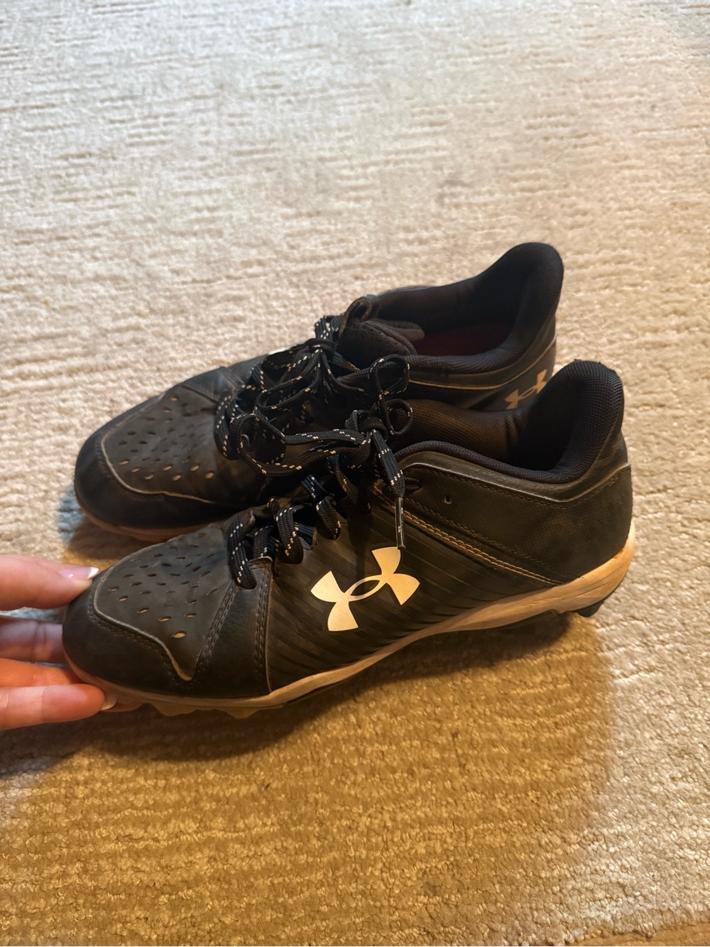 Under Armour Boys Black Athletic Cleats with White Logo